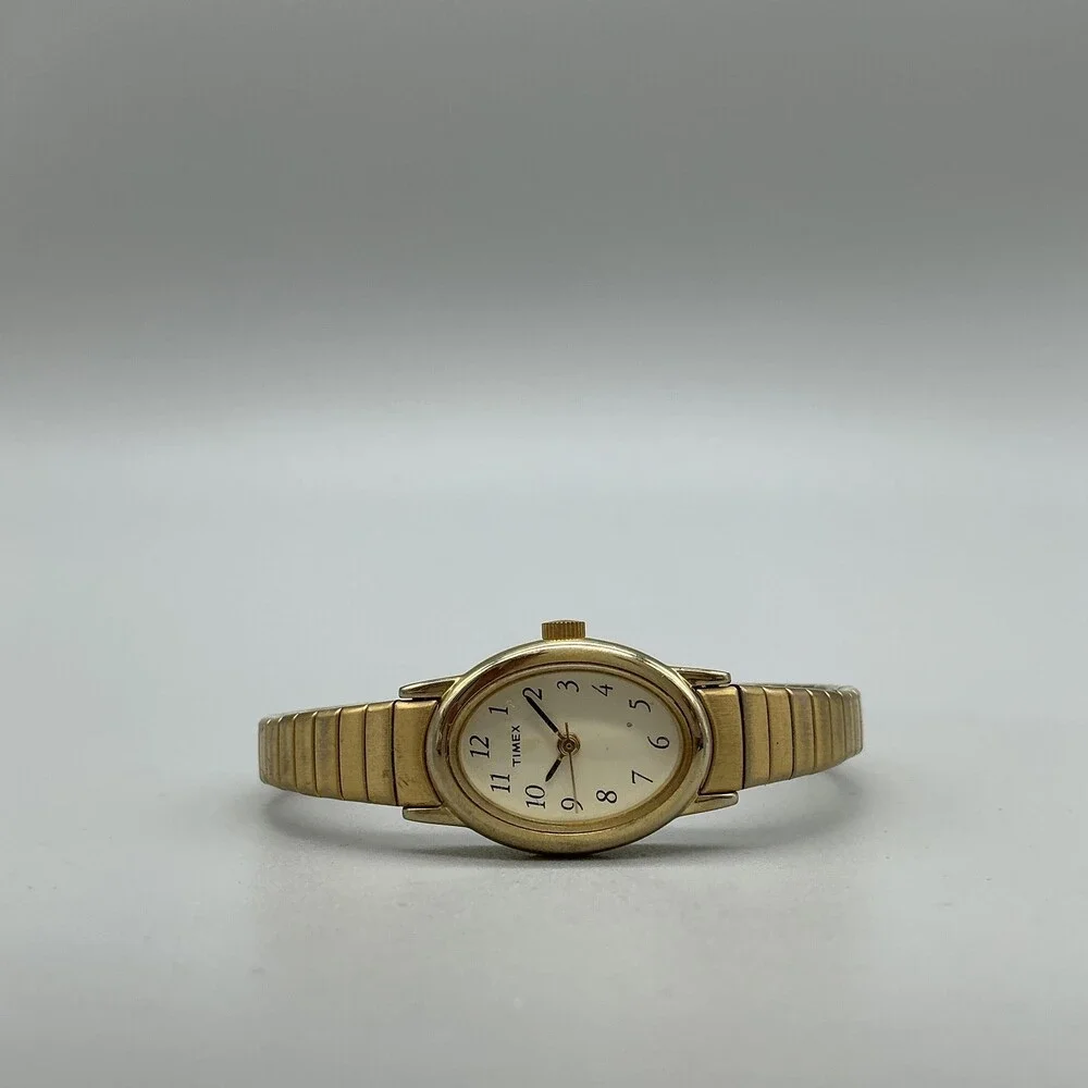 Timex Womens Watch 18mm Oval Cream Dial Gold Tone Expansion Band New Battery